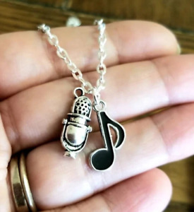 Eighth Note Necklace Music Note Jewelry Musician Microphone Necklace Steve Perry