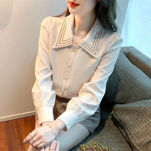 Chiffon Button Up Shirt Women Spring 2022 Korean Fashion Long Sleeve Blouse Tops