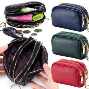 Women Small Clutch Wallet Real Leather Coin Purse Card Key Pocket Zipper Handbag