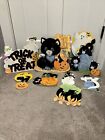 New ListingVintage Halloween Die-Cut 7 Flocked Black Cats And Ghosts Decorations