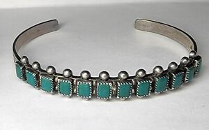 Old Pawn Fred Harvey Era Turquoise Stamped Sterling Silver Bracelet