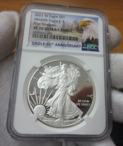 2021-W Proof Silver Eagle T-1 NGC PF70 Ultra Cameo First Releases (Bald Eagle La