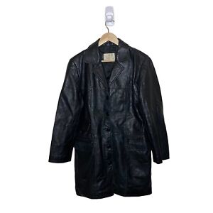 Modern Classics BLACK LEATHER TRENCH COAT WOMENS ZIP UP LONG LENGTH SIZE M