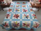Vintage Hand Quilted 70s~80s Cotton Applique MORNING STAR Bulky But Light Quilt