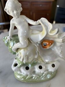 New ListingVintage Porcelain Figurine Statue Cupid Cherub (Flower Frog) Sea Shell