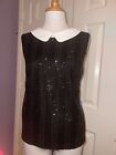 NWT CeCe black SEQUINED top with white Peter Pan collar, sequins ~ collar ~ XL