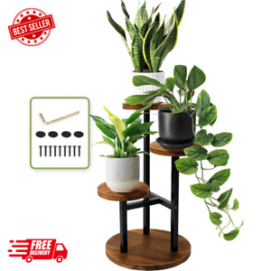 3 Tier Plant Stand Tall Metal Wood Shelf Holder For Indoor Outdoor Display Rack