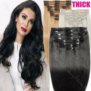 Brazilian Thick Clip In Double Weft Full Head 100% Human Hair Extensions Remy US