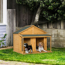 Wooden Dog House Outdoor for 2 Medium Small Dogs, Double Dog House with Porch