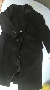 Burberry's Black Trench Coat Long Wool Coat Men's Large Made in the USA