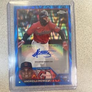 New Listing2023 Topps Chrome Update Andres Gimenez Blue Refractor Auto #108/150 Guardians
