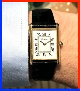 VINTAGE 1975 CARTIER TANK PRE-MUST GENTS 18K ELECTROPLATED 26MM, HAND WIND!