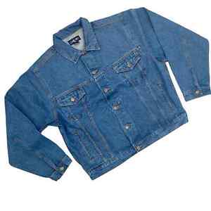 VTG 90s Denim Trucker Jacket Men L Blue Jean Coat Western Streetwear Retro NOS
