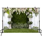 7x5ft Arch Wedding Flowers Backdrop Stone Planter Flowers White Curtain Green...