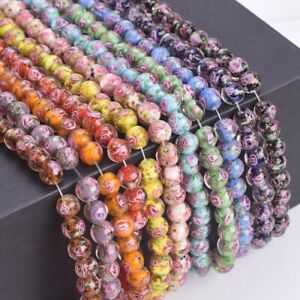 10pcs 8mm Round Handmade Flower Foil Lampwork Glass Loose Beads For DIY Jewelry