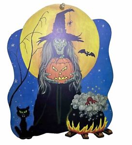 Vintage Halloween Witch Cat Bat Moon Double Sided Diecut Decoration