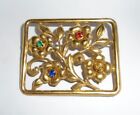Vintage Rhinestone Brooch Pin Rectangle Art Nouveau Style 1950s