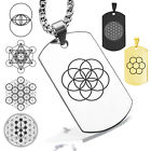 Stainless Steel Sacred Geometry Flower Tree of Life Dog Tag Pendant Necklace