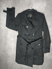 London Fog Trench Coat Womens Medium Black Belted Double Breasted Liner Pockets