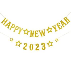 Gold Happy New Year 2023 Banner Happy 2023 New Years Banner New Year Eve Bann...