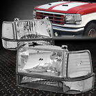 FOR 92-96 FORD F150 F250 F350 CHROME HOUSING CLEAR CORNER HEADLIGHT BUMPER LAMPS (For: 1996 Ford F-150)