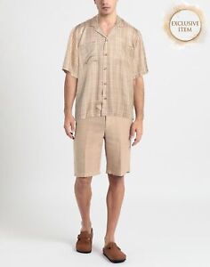 RRP €595 BURBERRY Silk Satin Shirt Size XXL Beige Short Sleeves Made in Italy