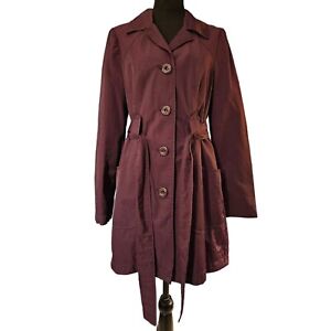 Ambition Deep Plum Purple Belted Mid-Length Trench Raincoat, Size M