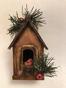 6” Wood Copper Winter Rustic Nature Cardinal Bird House Christmas Ornament Decor