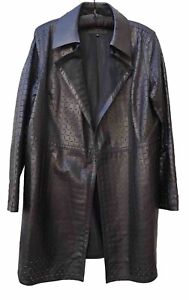 Lafayette 148 Women 12 Black Lambskin Leather Laser Cut Pockets Jacket Blazer BC