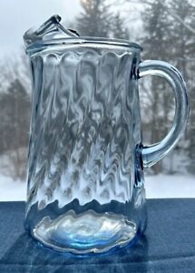 Vintage Indiana Lt Blue Twisted Swirl Water Glass Jug Pitcher 10