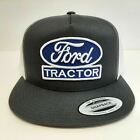 Ford Tractor Patch Flat Bill Cap Hat Trucker Mesh Snapback Gray & White Yupoong