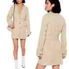 Nasty Gal Game Changer Belted Blazer Dress Single Breasted Beige NEW Womens 10