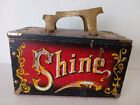Antique 5 Cent Shoe Shine Box Solid Wood With Carnival Theme.Polish And Brushes