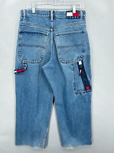 Vintage Tommy Hilfiger Jeans Mens 32x28 Carpenter Baggy Skater Wide Leg Flag Y2K