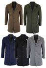Mens 3/4 Long Overcoat Jacket Wool Feel Coat Blinders Slim Fit