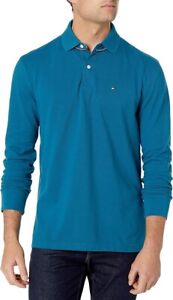 Tommy Hilfiger Mens Ivy Long-Sleeve Polo Shirt Vintage Turquoise Blue XL