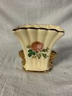 Vintage Gold Trim Decorative Fan Vase-Rose Zanesville OH