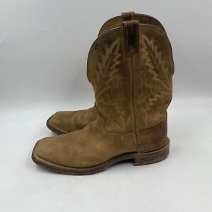 tony lama mens 10.5D brown leather soft square toe pull on cowboy boots 1622EP