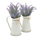 Set of 2 Artificial Lavender Flowers in Milk Jug Vase for Farmhouse Decor, 15