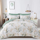 Botanical Comforter Set Queen, 7 Pieces Floral Reversible Bed in a Bag Green