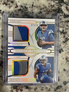 2022 National Treasures Jared Goff Amon-Ra St. Brown Dual Patch Holo Gold /10