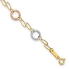Solid 14K Yellow Gold Womens Tri Color Circle Bracelet 7 mm 7.25 inch