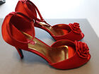 womens high heels size 12 M Red Satin open toe ankle strap Rose on the toe
