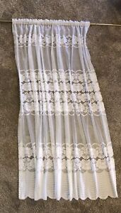 Pair VTG Lace Window Curtain Floral Sheer Scalloped 56” x 65” (2 pr. available)