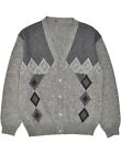 VINTAGE Mens Cardigan Sweater 3XL Grey Argyle/Diamond Wool AV02