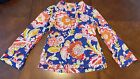 TORY BURCH Blue Floral Sequin Long Sleeve Tunic Top Blouse Sz 12