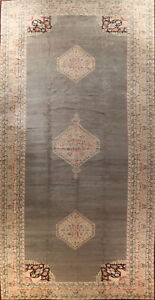 Vintage Brown Agra Indian Large Rug 13x34 Handmade Wool Dining Room Carpet
