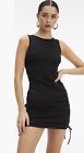 NWT Good American Black Cotton Ruched Knee Mini Dress Size 2/Medium MSRP $129
