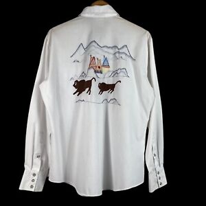 Rocking Ranchwear Kennington VTG Embroidered Buffalo Pearl Snap Button Down Sz L