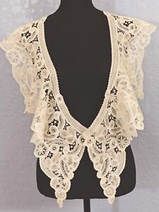 Antique Lace Point de Gaze Finely Done By Hand Floral Mix 1800s Shawl Collar